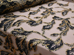 Tul Bordado Dorado y Negro | Tela de Fiesta y Alta Costura