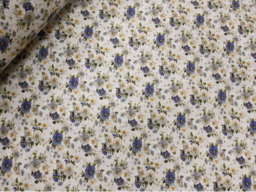 Loneta Estampada de Flores Azules | 50% poliester 50% algodón | 280 cm de ancho