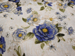 Loneta Estampada de Flores Azules | 50% poliester 50% algodón | 280 cm de ancho