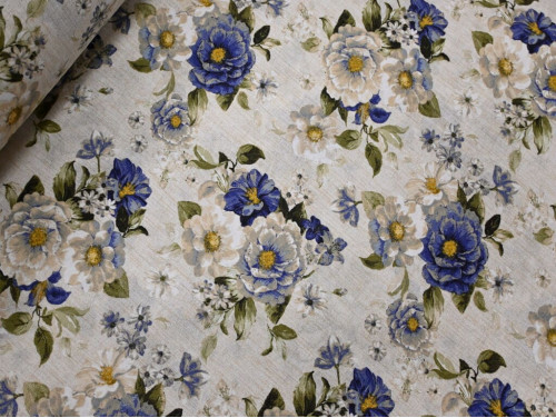 Loneta Estampada de Flores Azules | 50% poliester 50% algodón | 280 cm de ancho