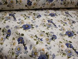 Loneta Estampada de Flores Azules | 50% poliester 50% algodón | 280 cm de ancho