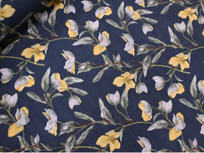 Loneta estampada floral azul 280 cm – Poliéster y algodón