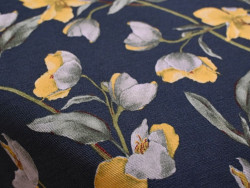 Loneta estampada floral azul 280 cm – Poliéster y algodón