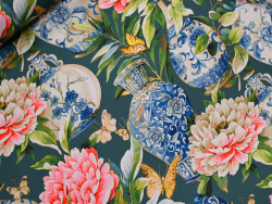 Loneta estampada porcelana y flores