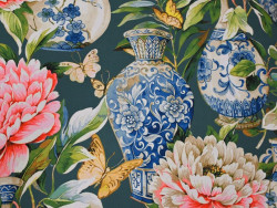 Loneta estampada porcelana y flores
