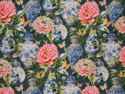Loneta estampada porcelana y flores