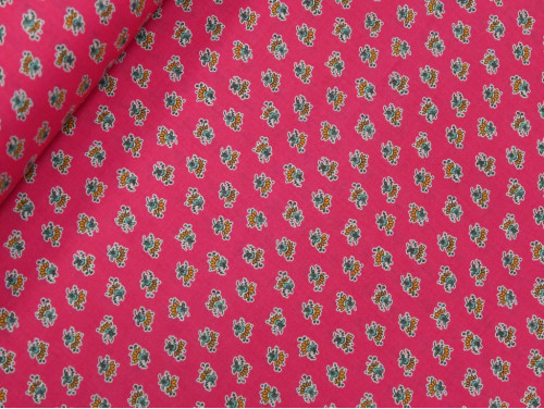 Voile de algodón 100% flores pequeñas fondo fucsia