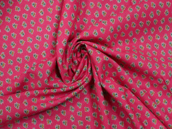 Voile de algodón 100% flores pequeñas fondo fucsia