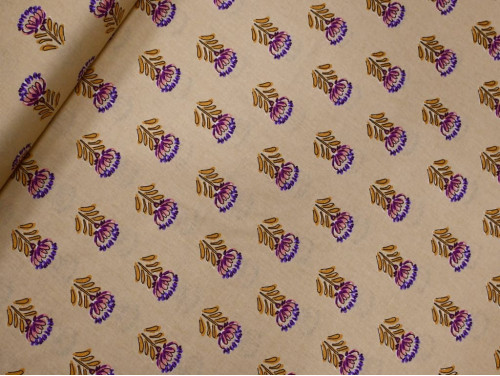 Algodón estampado de flores | Malva y Mostaza