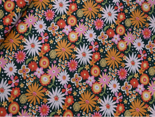 Algodón estampado de flores | Malva y Mostaza
