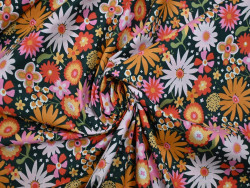 Algodón estampado de flores | Malva y Mostaza
