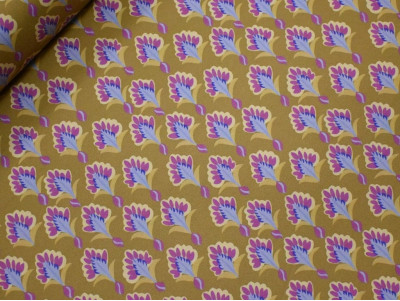 Crepé floral elástico verde oliva | Tela fluida y cómoda