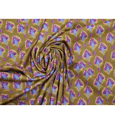 Crepé floral elástico verde oliva | Tela fluida y cómoda