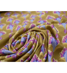 Crepé floral elástico verde oliva | Tela fluida y cómoda