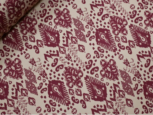 Crepé estampado burdeos crudo | Tela fluida y cómoda