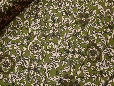 Crepé Satén Floral Verde Oliva