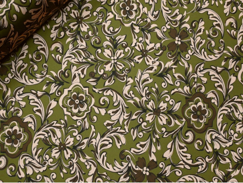 Crepé Satén Floral Verde Oliva