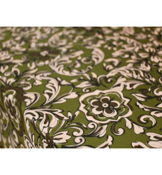 Crepé Satén Floral Verde Oliva