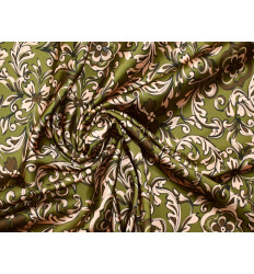 Crepé Satén Floral Verde Oliva