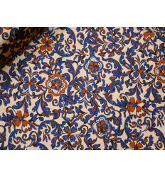 Crepé Satén Floral Azul Cobalto y Teja