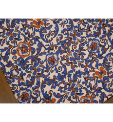 Crepé Satén Floral Azul Cobalto y Teja