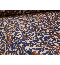 Crepé Satén Floral Azul Cobalto y Teja