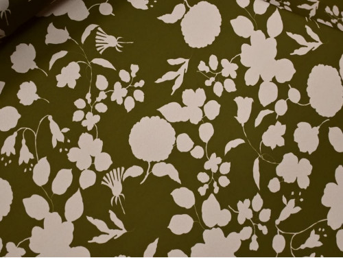 Crepé Elástico Floral Verde Oliva