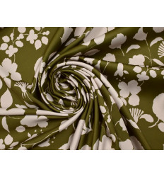 Crepé Elástico Floral Verde Oliva