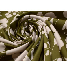 Crepé Elástico Floral Verde Oliva