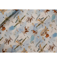 Popelín Estampado Infantil de Animales Aviadores| 100% Algodón