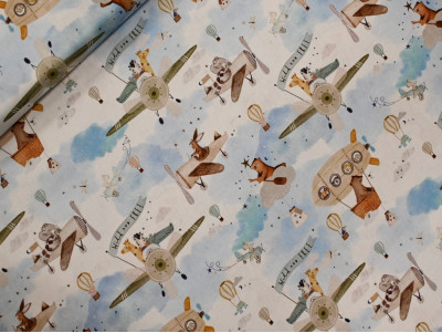 Popelín Estampado Infantil de Animales Aviadores| 100% Algodón