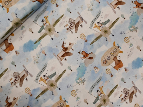 Popelín Estampado Infantil de Animales Aviadores| 100% Algodón