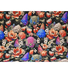 Mantelería Estampada de Flores | Fondo Negro