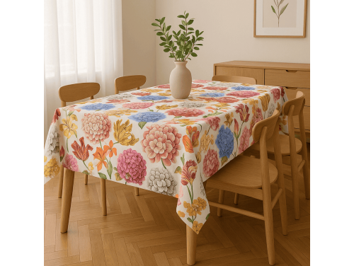 Mantelería Estampada de Flores | Fondo Negro