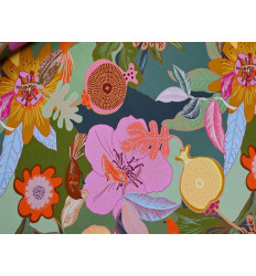 Viscosa tropical botánica | Estampado floral y aves exóticas