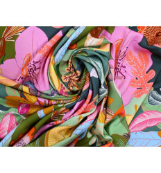 Viscosa tropical botánica | Estampado floral y aves exóticas