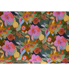 Viscosa tropical botánica | Estampado floral y aves exóticas