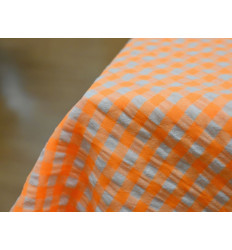 Tejido Vichy Seersucker Naranja Neón | Algodón y Poliéster