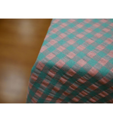 Tejido Vichy Seersucker Pastel – Verde Agua y Rosa Suave