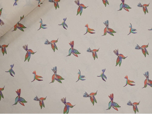 Popelín Estampado Colibrís Multicolor| Algodón 100%
