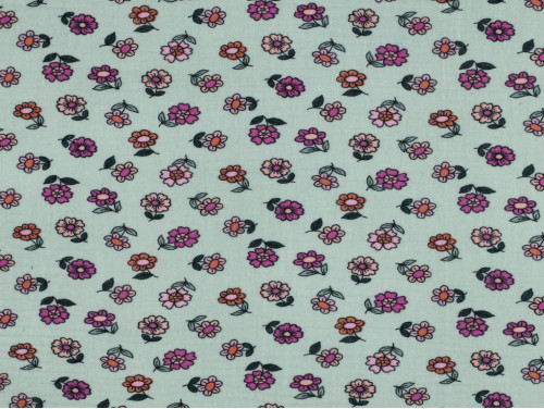 Muselina Algodón Flores Vintage Verde | 135 cm - 115 Gr/m²