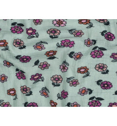Muselina Algodón Flores Vintage Verde | 135 cm - 115 Gr/m²