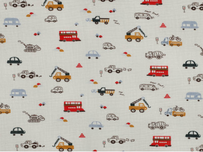 Muselina Estampada Vehículos Infantil | 100% Algodón 125 gr/m² 135cm