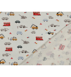 Muselina Estampada Vehículos Infantil | 100% Algodón 125 gr/m² 135cm