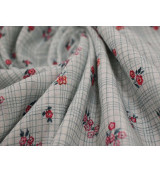Muselina flores rojas algodón 140 cm ligera