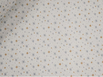 Muselina / Doble Gasa de Algodón Estrellas Azul y Ocre