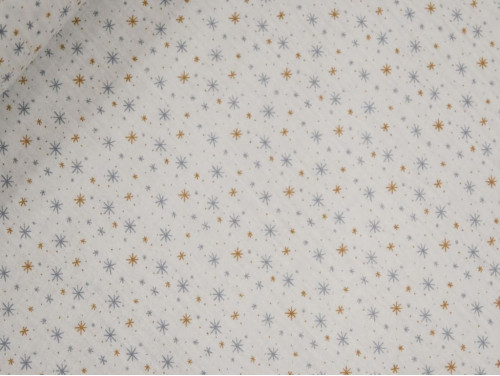 Muselina / Doble Gasa de Algodón Estrellas Azul y Ocre