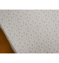 Muselina / Doble Gasa de Algodón Estrellas Azul y Ocre