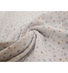 Muselina / Doble Gasa de Algodón Estrellas Azul y Ocre