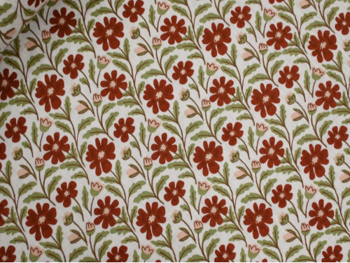 Muselina Algodón 100% Estampado Floral Rojo y Verde | 120 g/m²